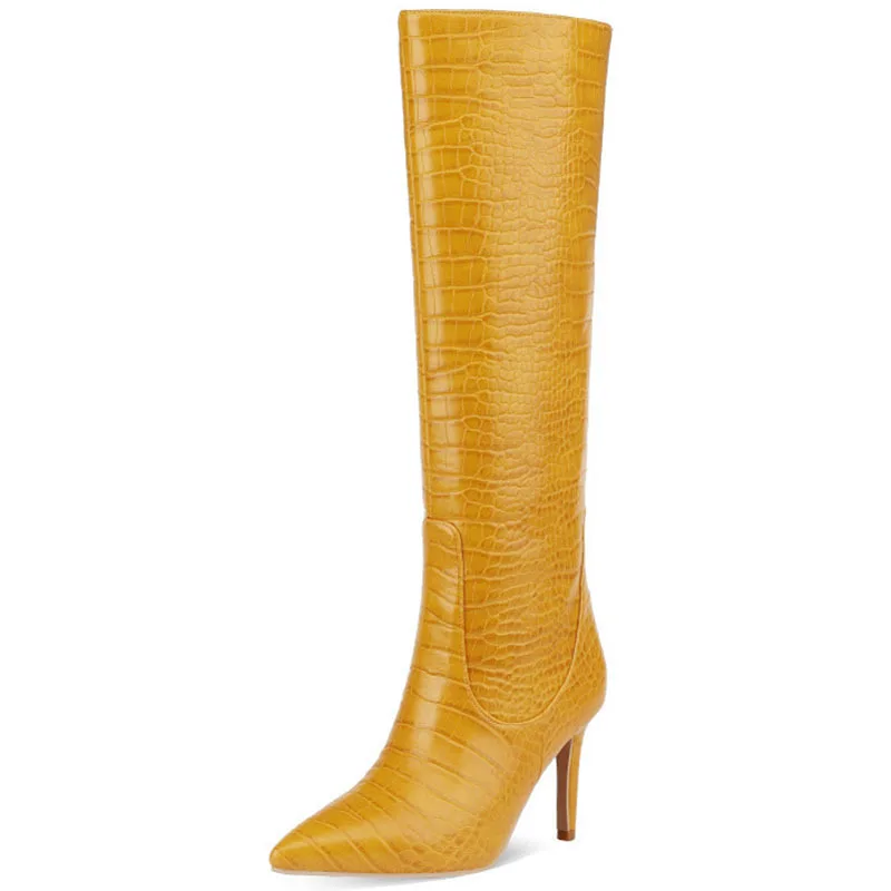 Custom Ladies Shoes Fashion Solid Color Lime Green 12cm Stiletto Women Thigh High Knee Boots