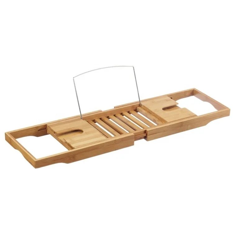 Extendable Natural  shower bamboo bath table caddy tray 2tiers bamboo shower caddy