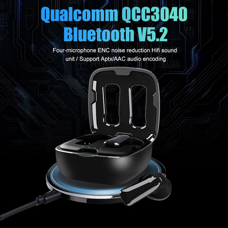 2022 New QCC3040 Gaming Headset APTX AAC Audio Decoding Earbuds 4mic Stereo Sound  Wireless Charging CVC8.1 ENC Earphones
