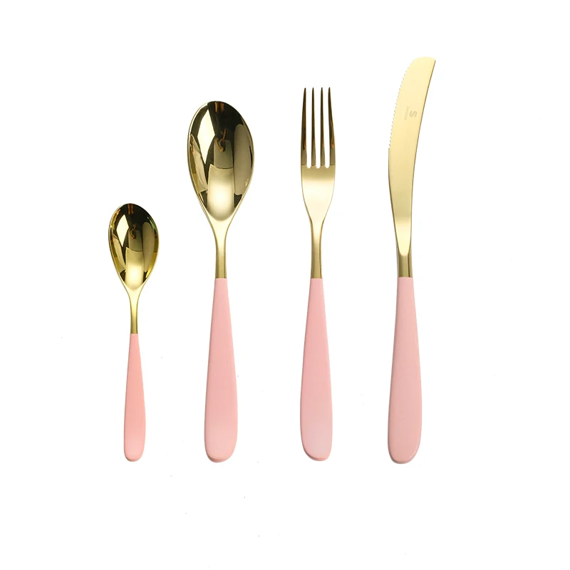 Mirror polishing pink gold flatware 18/8 stainless steel dinnerware set home hotel party gift set customized logo