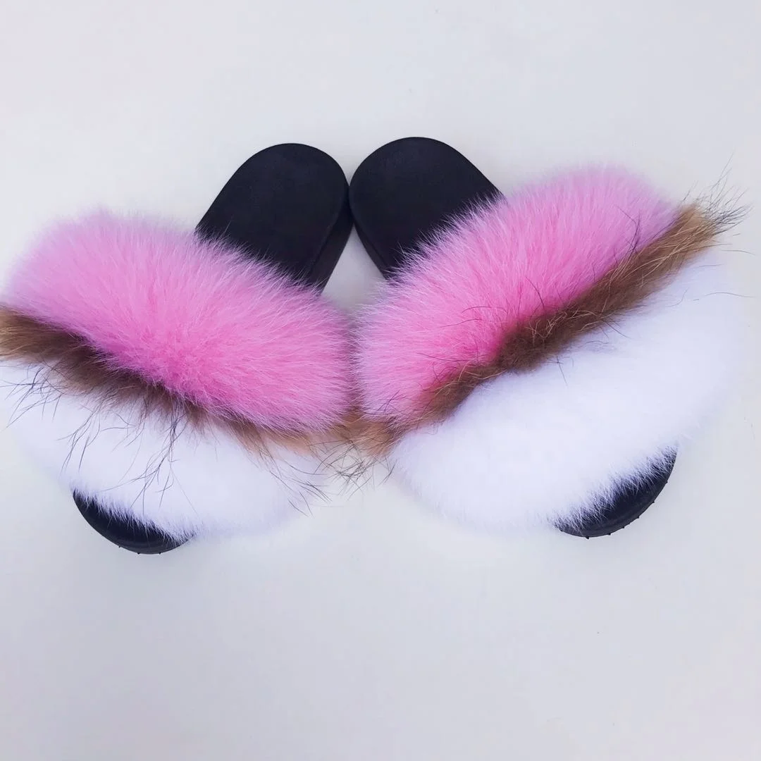 Fox fur slides vendors true fox fur slides for women fox fur slippers kids color