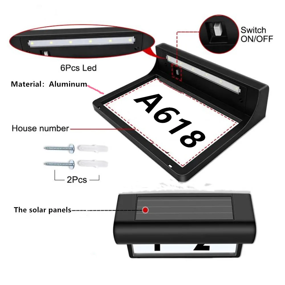 8.9inch Small Size Solar House Number Light Address Sign LED Solar Lamp Outdoor Waterproof Plaque Lighting for Home Yard Street