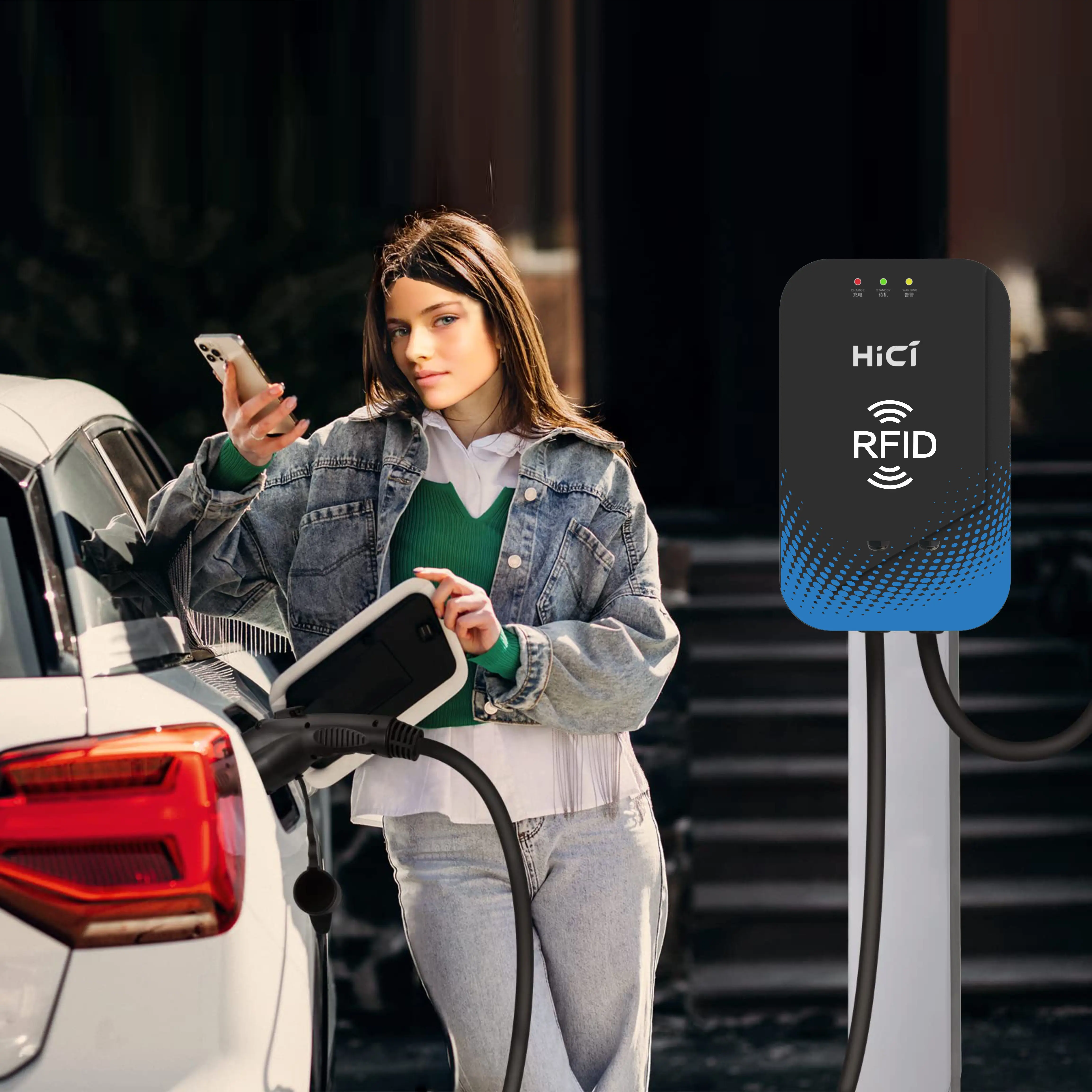 HICI 230V Mode 3 оптовая продажа однофазный разъем RFID 7,2 кВт Тип 2 16A EV зарядное устройство wallbox