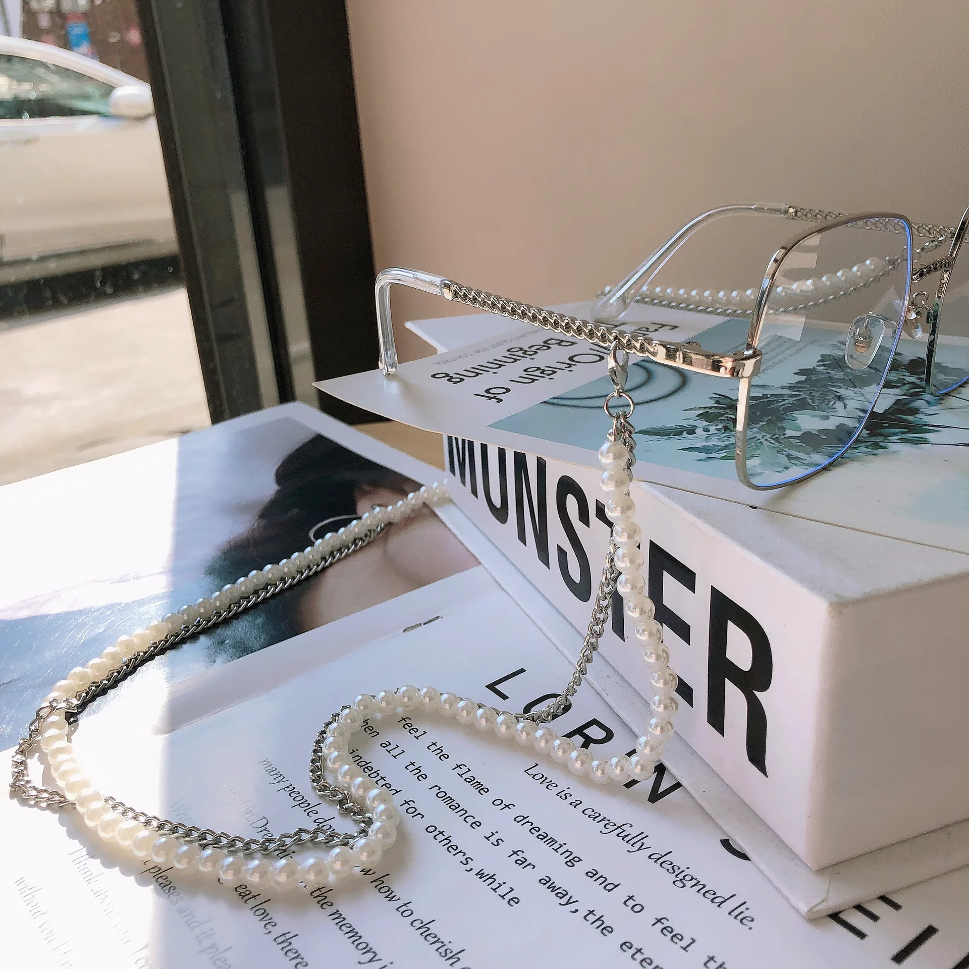 75cm Colourful  Glasses Mask Chain Acrylic Glasses Chain Non-Slip Anti-Loss Rope Double Layers 6mm Pearl Beaded Sunglasses Chain