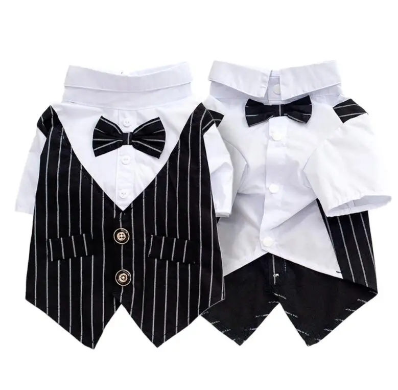 Summer Thin Dog Prince Wedding Shirt Formal Dogs Tuxedo Wedding Party Suit WIth Bow Tie