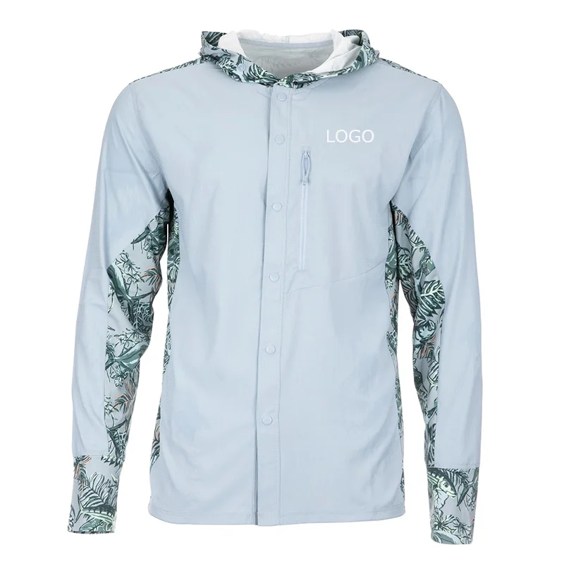 Hot Sales Sublimation Recycled Button Fishing Shirts UV Protection Quick Dry Custom Long Sleeves Upf 50 Fishing Shirt With Hood