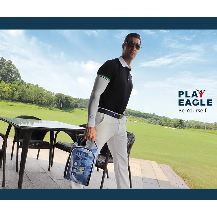 PLAYEAGLE Golf Shoe Bag PU Leather Blue Sport Shoes Carry Bags Portable Golf Accessories