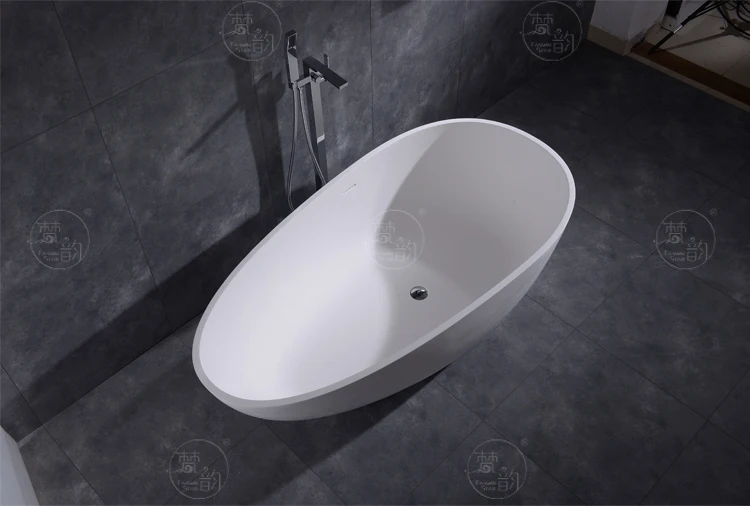 Fanwin Oval White Artificial Stone Stone Resin Bathtubs Hotel Bath Freestanding Tub Solid Modern Bathroom Bathtub