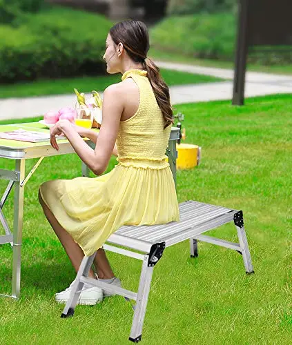 Work Platform Step Ladder Heavy Duty Foldable Aluminum Platform 330 LBS Capacity