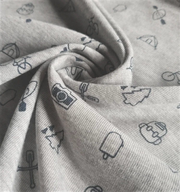 Выход из коллекции 100% года (85/15 полиэстер/хлопок), 150 см, г/м2, впитывающая пот и хлопчатобумажная ручка, восстанавливающая форму Одиночная трикотажная ткань с принтом