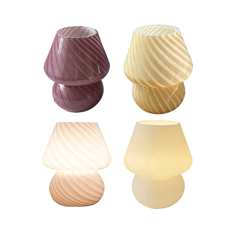 American Medieval Mushroom Lamp, Striped Glass Table Lamp, Retro Bedside Usb Bedroom Atmosphere Night Light