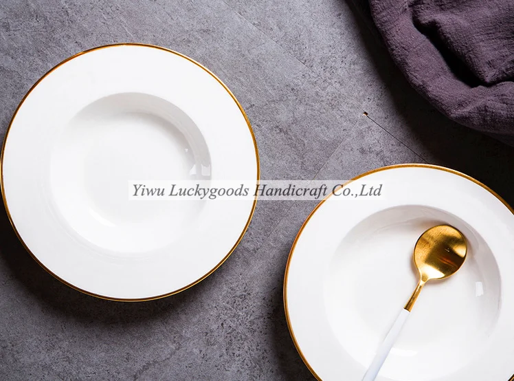 LK20191109-7 gold rimed porcelain charger plate white color wedding occassion pizza plate set for wholesale