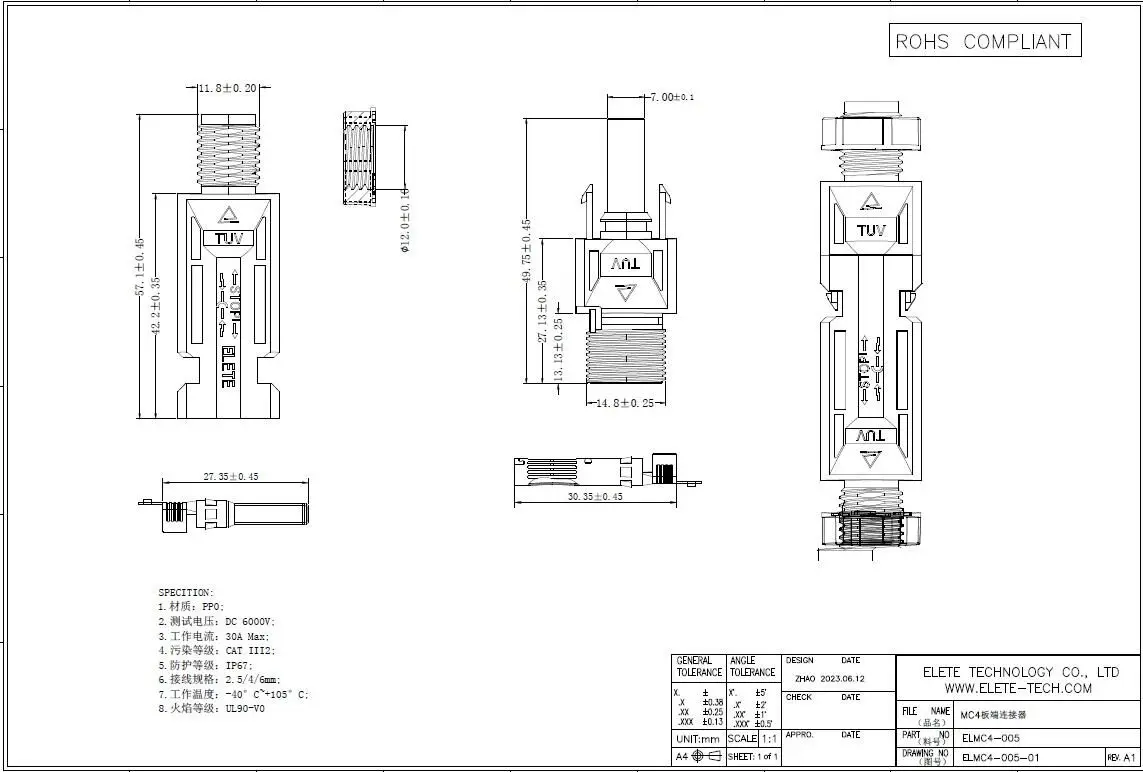 MC4 Connector Board & Wire Connector PV connector