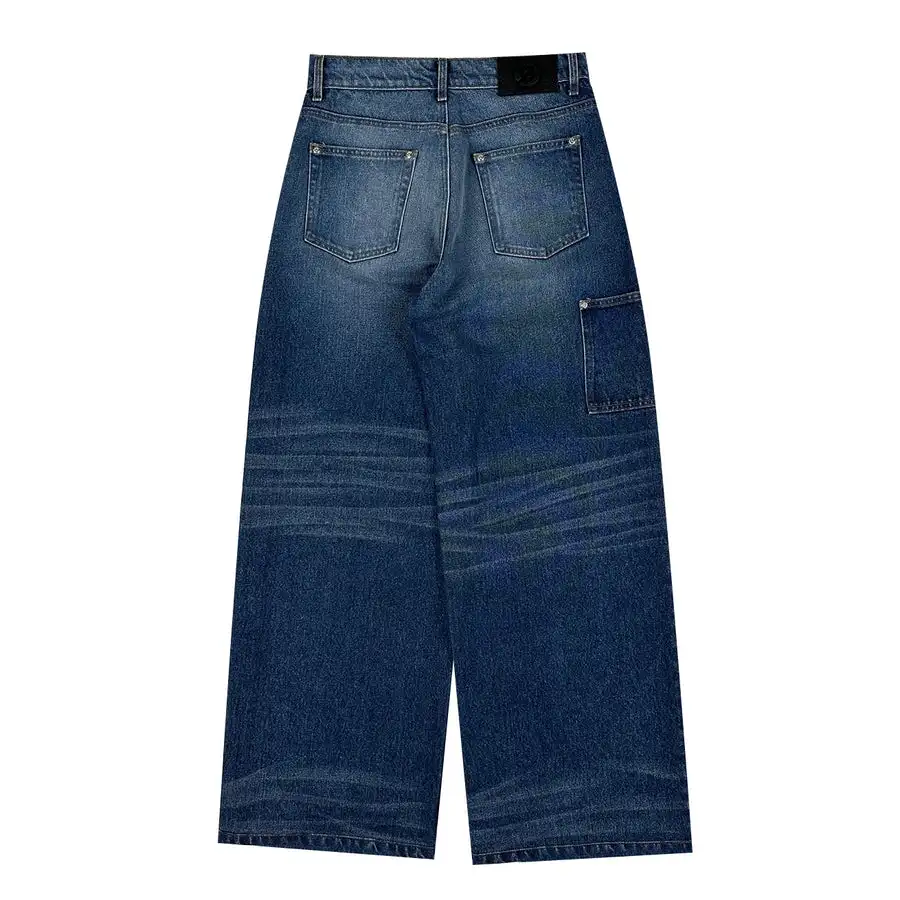 Custom Men Outfit Dark Blue Jeans Pants Designer New Release Original Fit Denim Baggy Jeans Skate Pants Dark Baggy Denim