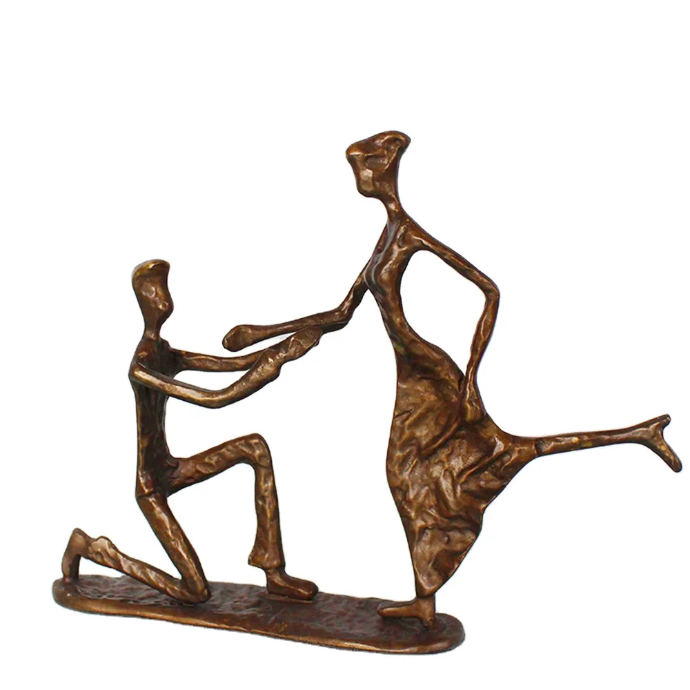 Cast iron art crafts brass love story propose wedding statues for home decoration