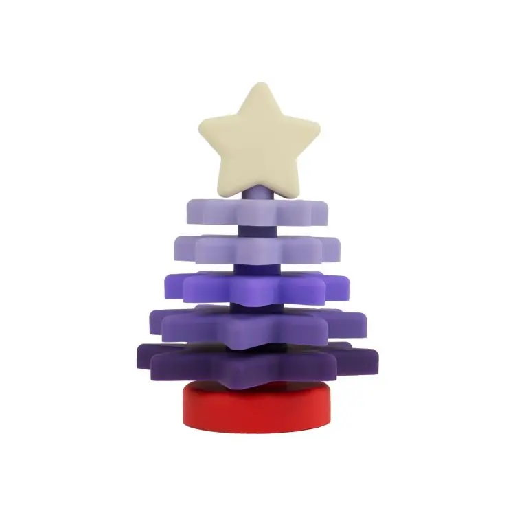 New Arrival Christmas Tree Soft Star Shape Stackable Building Blocks Babe Baby Silicone Stacking Rings Toy