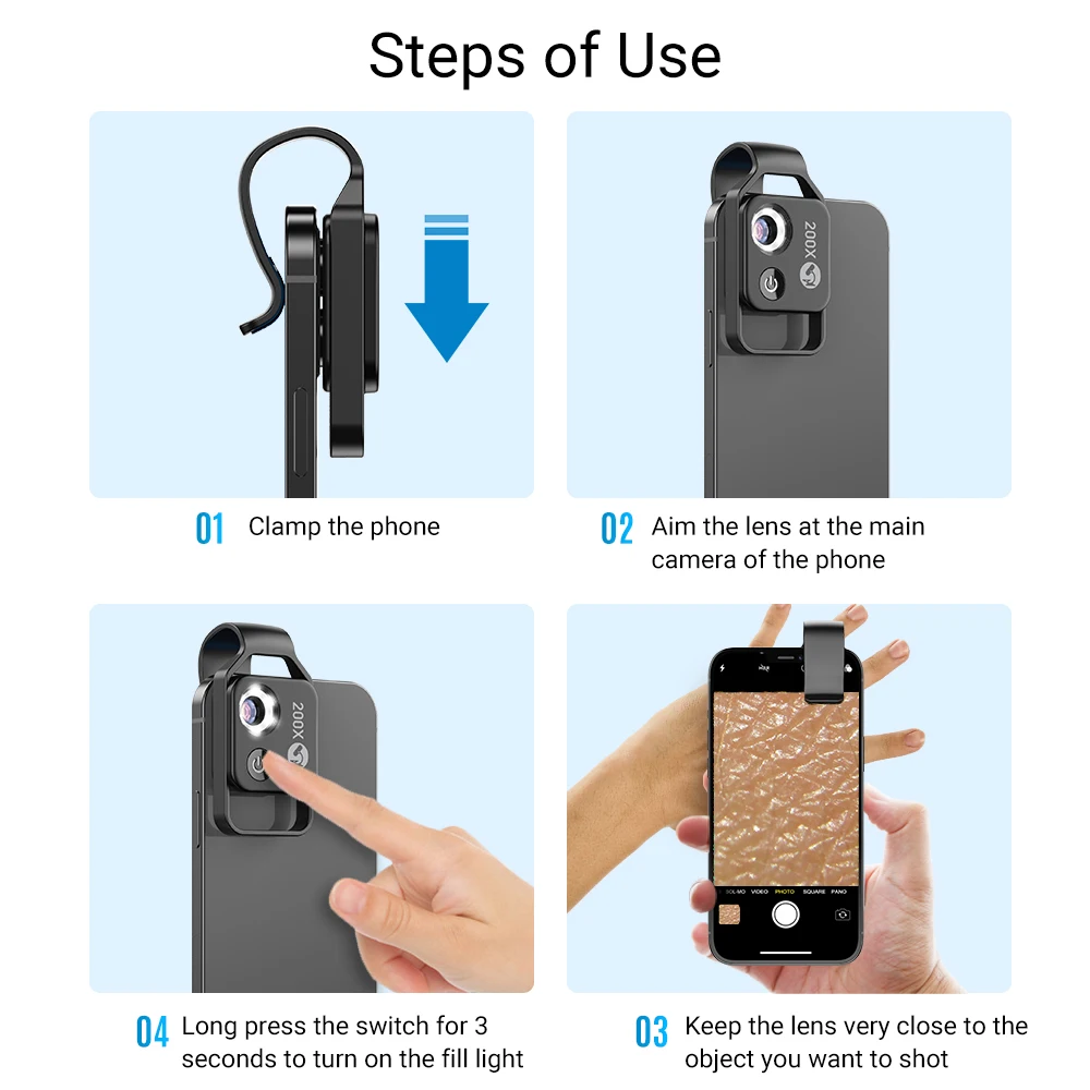 2022 APEXEL New Mini Mobile Phone Microscope Magnifier 200X Optical Telescope Camera Lens with CPL LED
