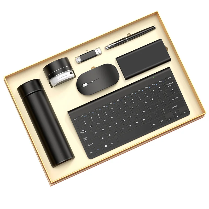 High-end Full Set Computer Custom Logo Slim Wireless Keyboard And Mouse 4 In 1 Set Metal Gift Gaming Business Office Gift Set