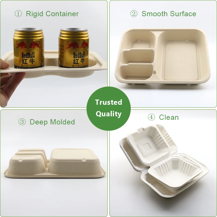 OEM Service Sugarcane Bagasse Pulp Compostable Laminated Meat Tray Packaging Disposable Biodegradable Meat Tray BagasseTableware
