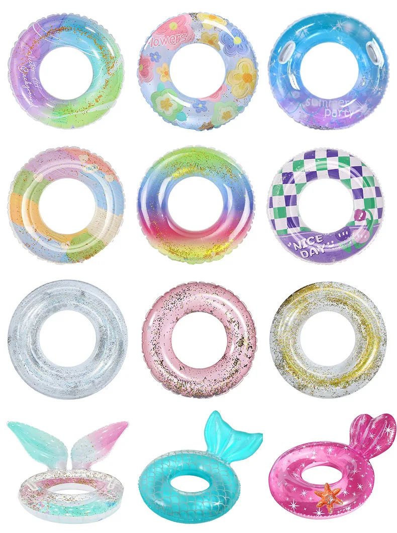 Safety Tropical Palms Flower Pool Big Women Inflatable Swimming Ring for Adults