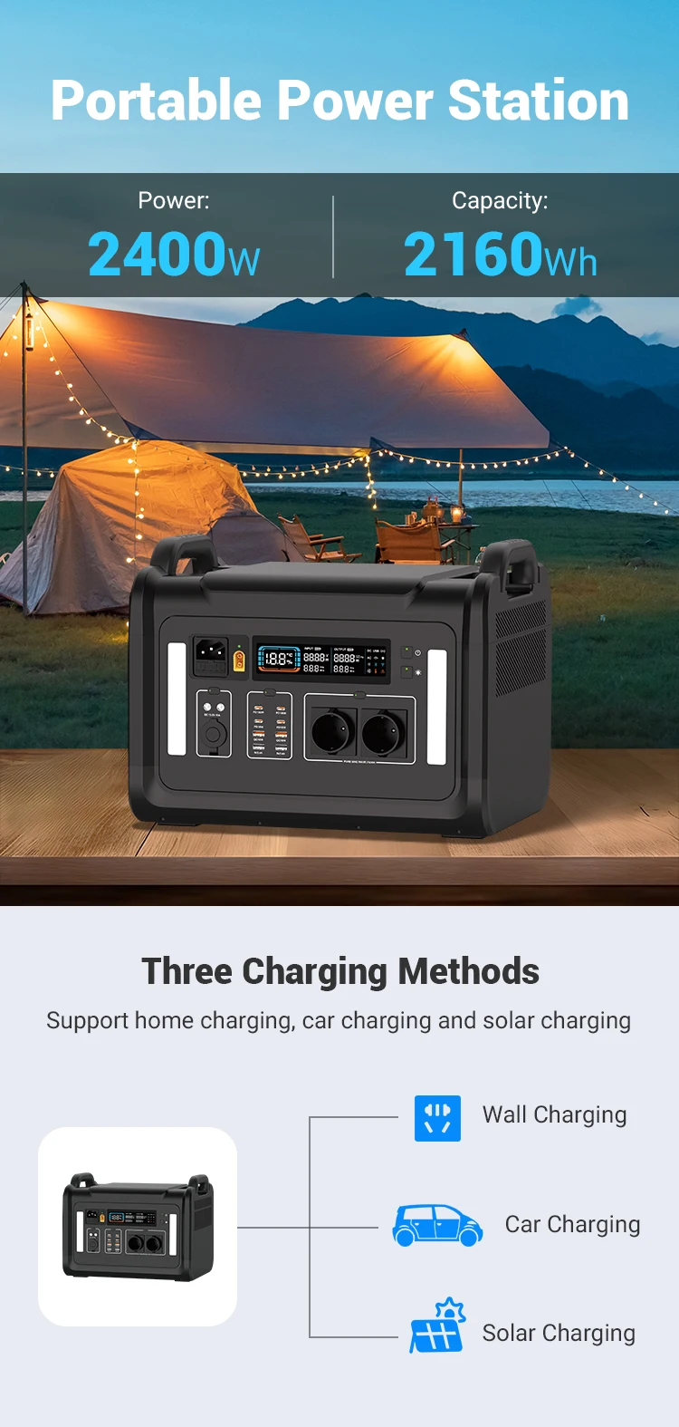 2400W 2160Wh Universal Socket Portable Power Station Circuit Board Solar Power Generator For House Portable Power Station