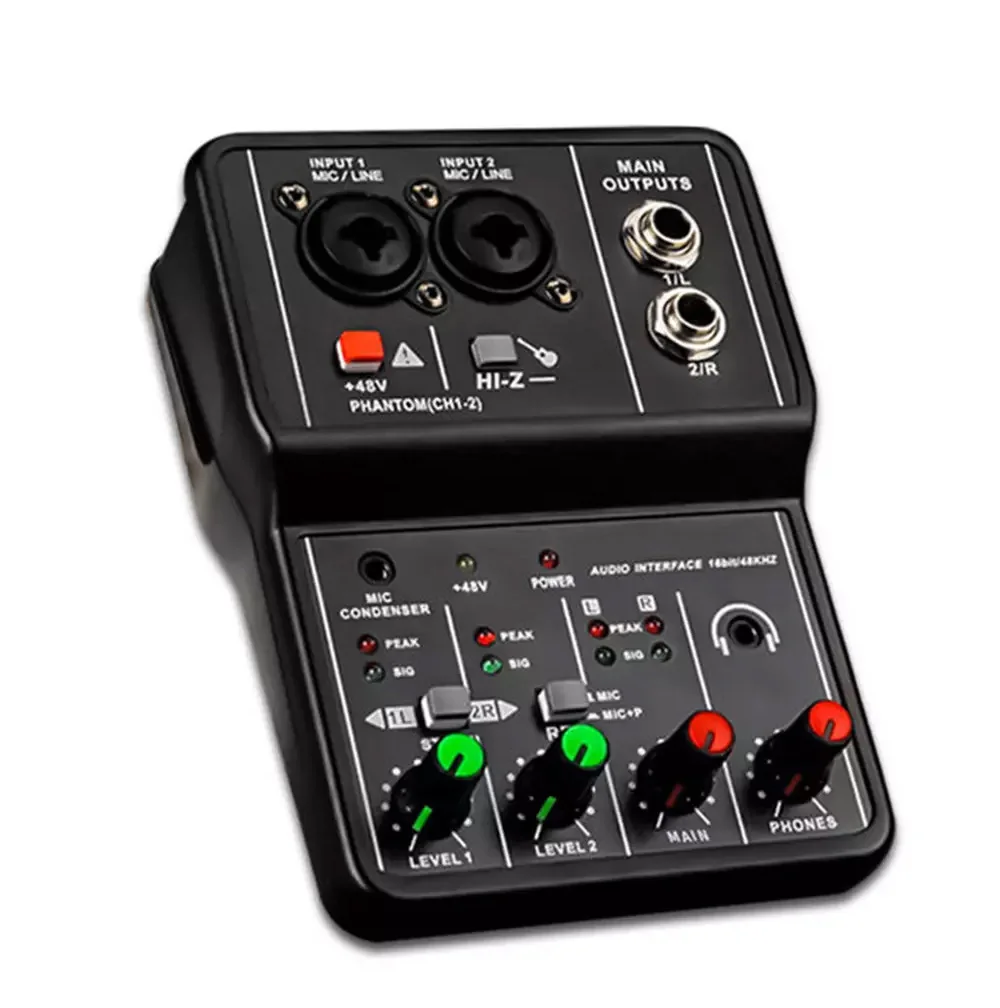 Professional Small Metal Mixing Console Dual Channel Mini Mixer Sound Card Live Sound Effects Processors Computer Recording