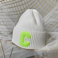 New Korean style simple large C letter wool hat autumn hat warm ear protection knitted hat