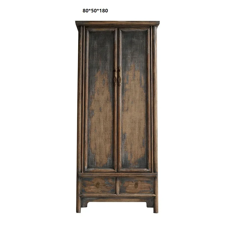 Chinese Asian antique shabby chic distressed painted two door closet wardrobe