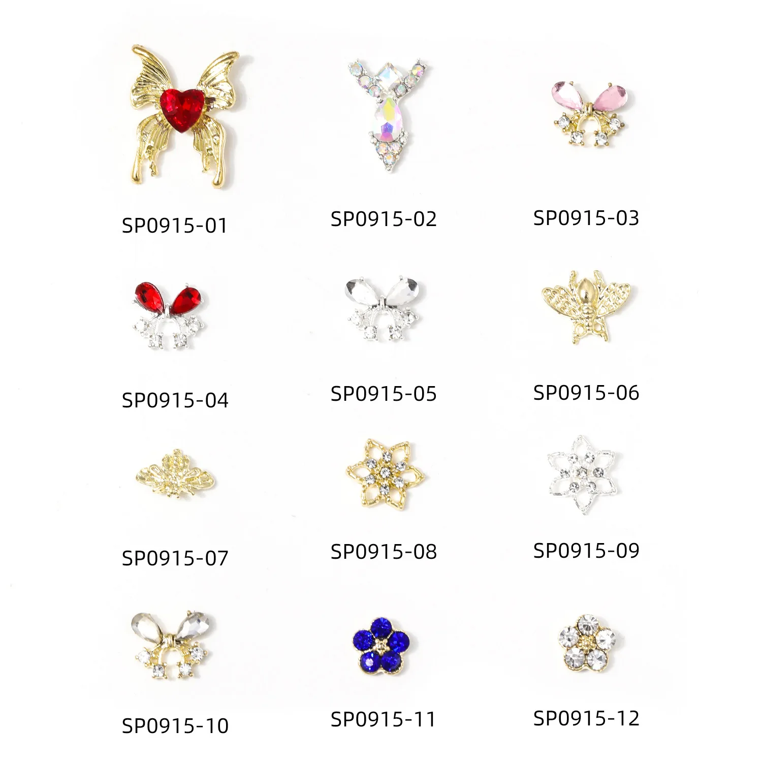 Gold Silver Butterfly Alloy Nail Charms 3D Rhinestone Nails Jewelry DIY Luxury Butterfly flower jewelry false nail jewelry