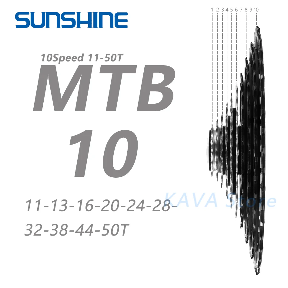 SUNSHINE 10 Speed black Ultralight MTB Bicycle Flywheel 11-50T Cassette Freewheel Part for GX HG Shimano Mountain Bicycle Flywhe