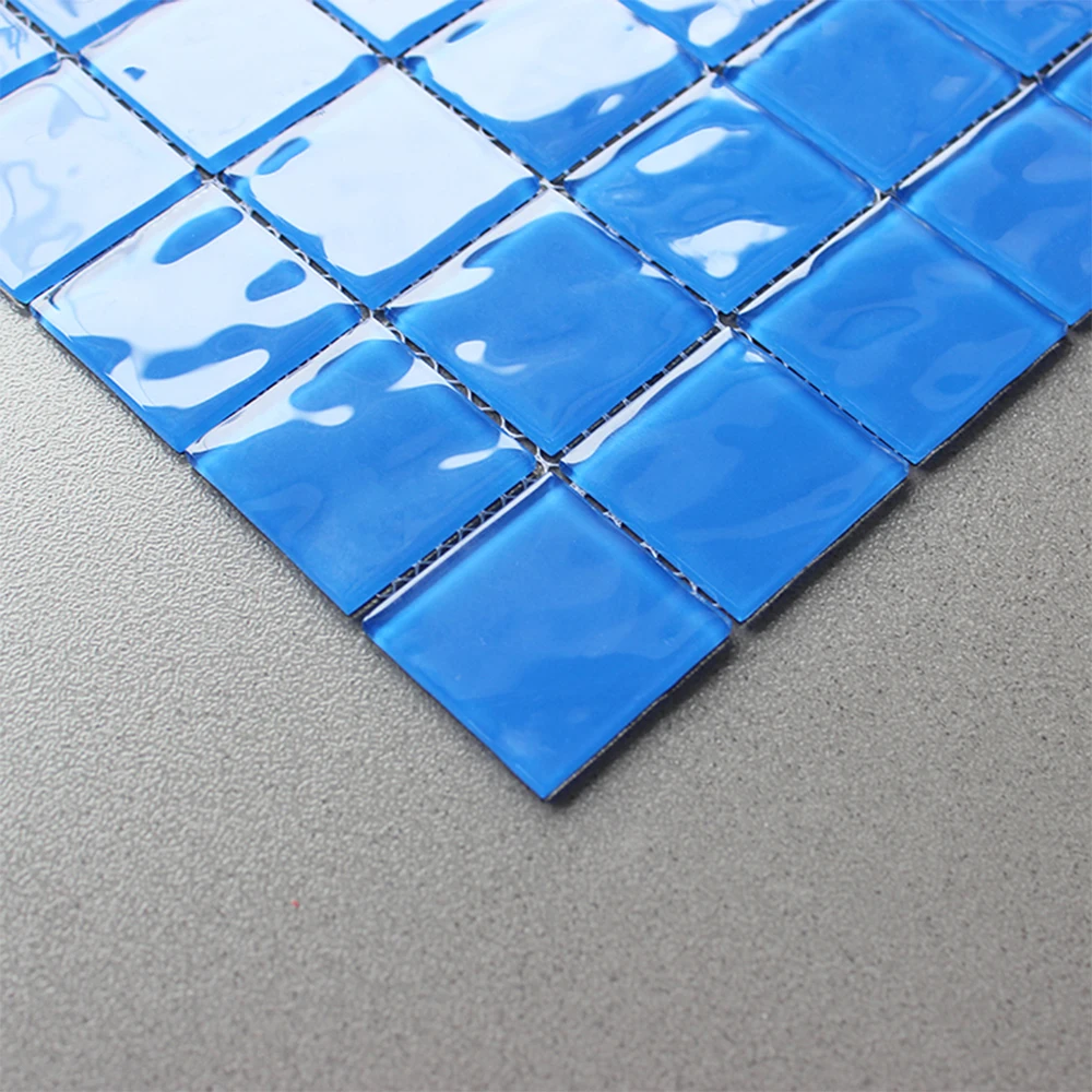 Foshan Factory Price Mosaic 300x300 Blue Glass Mosaic Waterline Blue Price Tile Floor Outdoor Swimming Pools For Hotel Villa