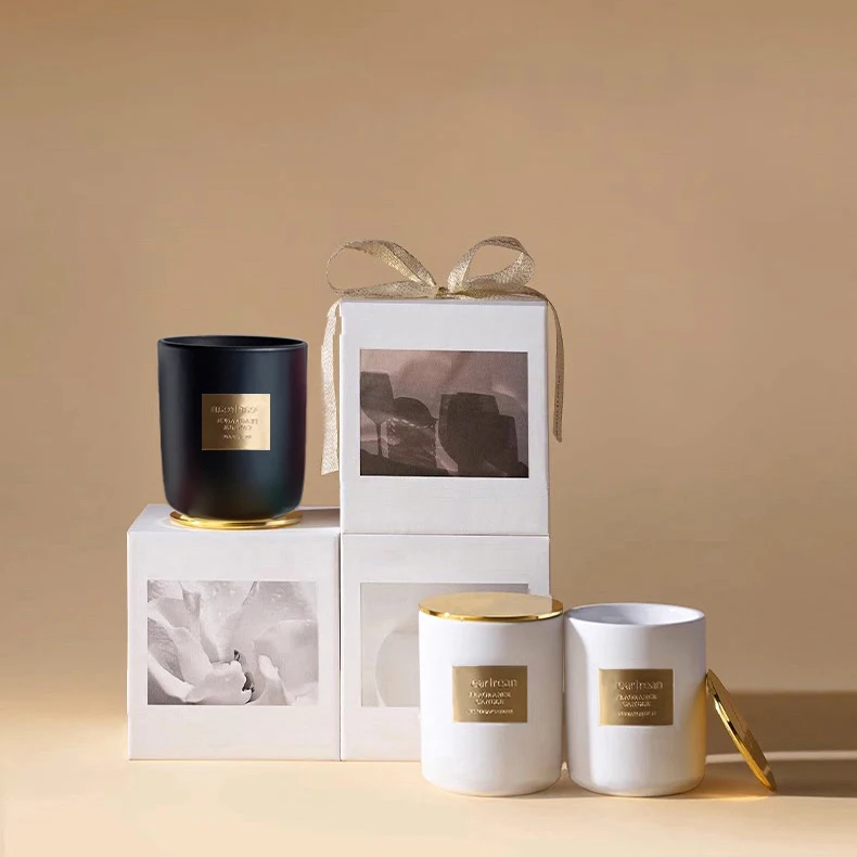 Custom Black White Round Candle Jar Gift Box Recycled In Stock