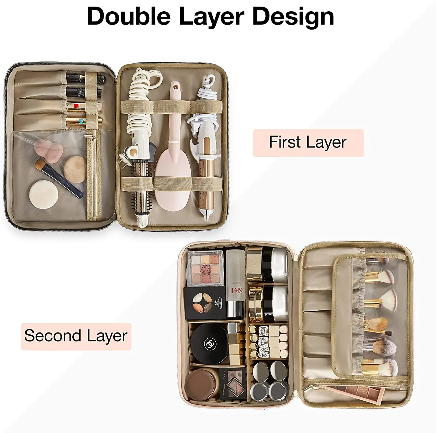 Double Layer Cosmetic Makeup Organizer Cosmetics Makeup Brushes Toiletries Travel Makeup Train Case