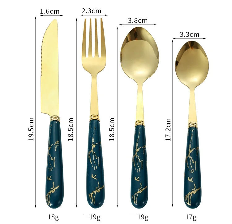 Classic 24 PCS Bulk Luxury Gold Chef Knives Flatware Gift Set Marble Handle Stainless Steel Cutlery Set