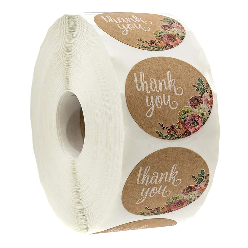 
Retail kraft paper material 1inch round label thank you stickers 