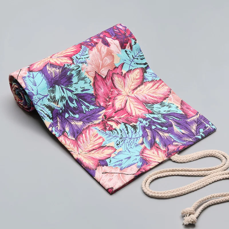 Wholesale 36 Holes Capacity Colorful Plain Canvas Pencil Roll Case
