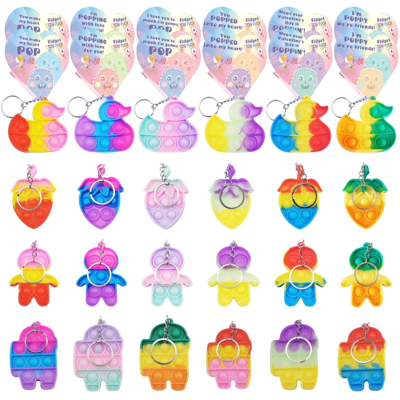 2022 newest push pop fidget toy mini keychain  pop n play keychain big pop fidget keychain heart shape