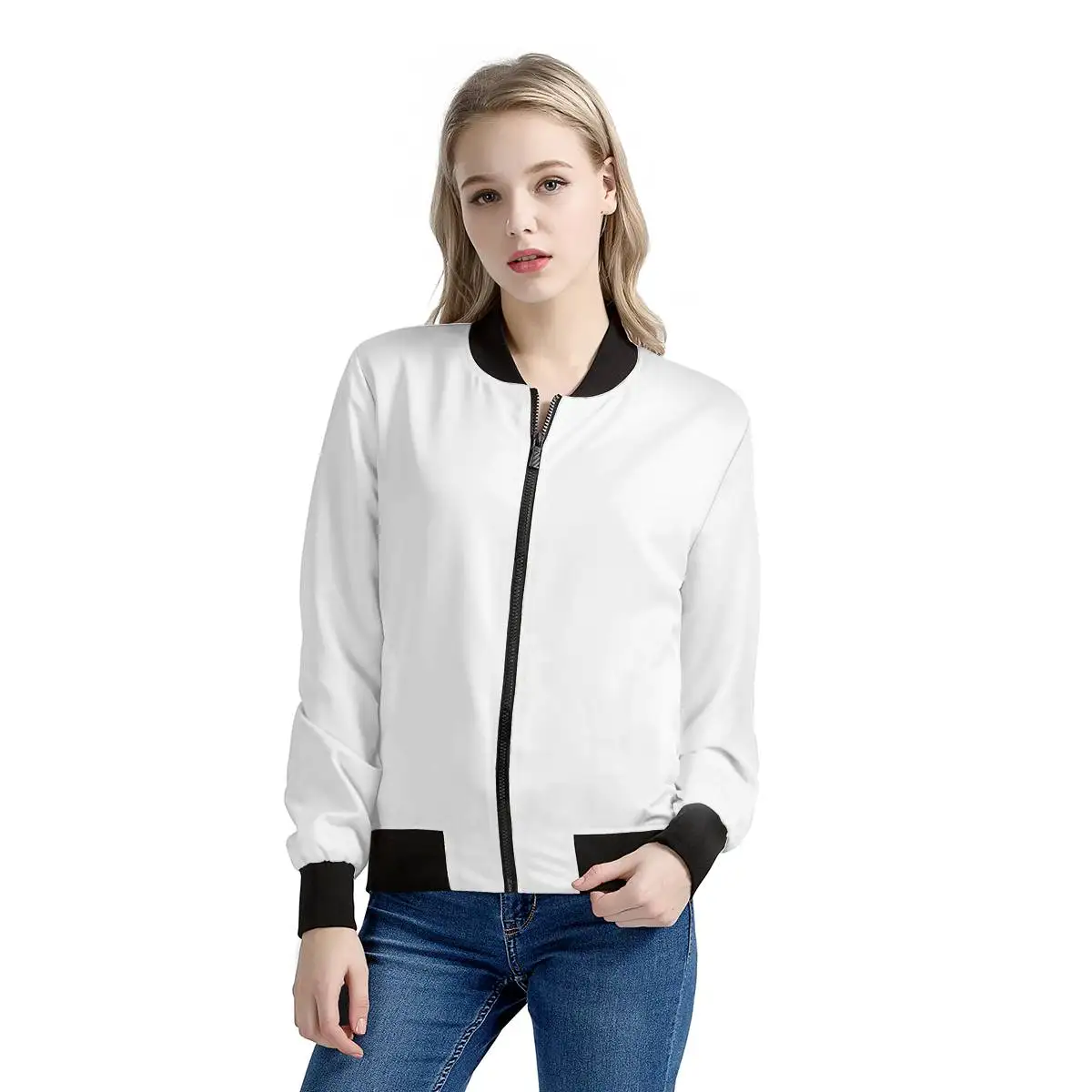 Wholesale Price Women White Bomber Jacket Zeta Phi Beta Pearls Pattern Custom Girls Jacket Crop Bomber Jacket Women