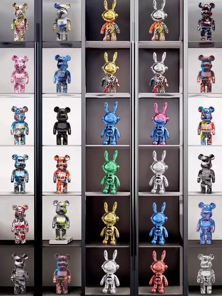 Modern Art Silver Outer Space Astronauts Statue Decoration Headphone Rabbit Statue Biberglass Resin Sculpture