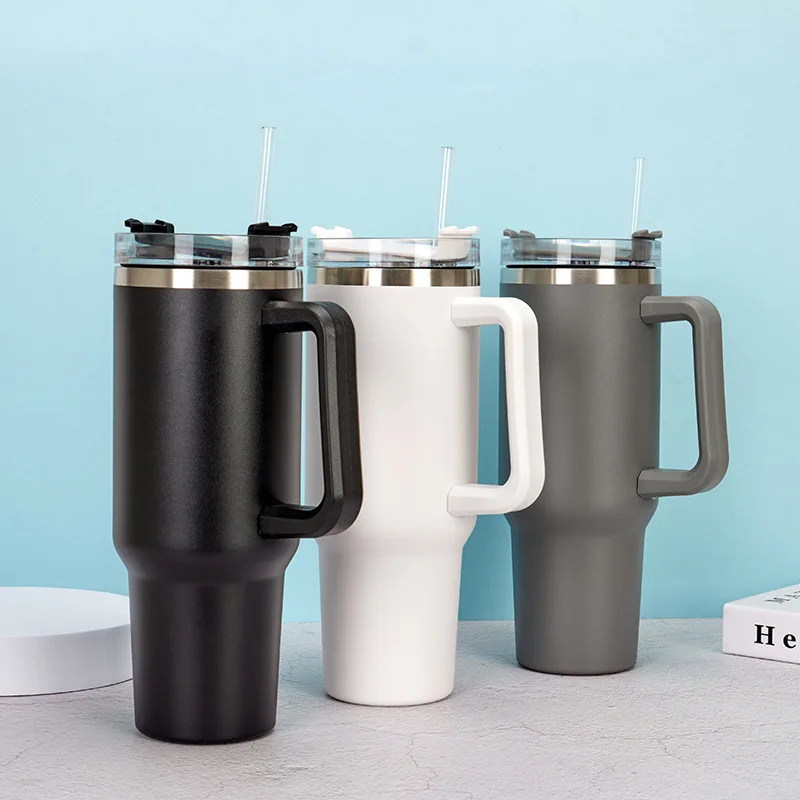 40oz Stainless Steel Thermos Bottle Portable Tea Coffee Mug with Straw Insulation Thermal Cup Car Insulated Cold Drinking Cups