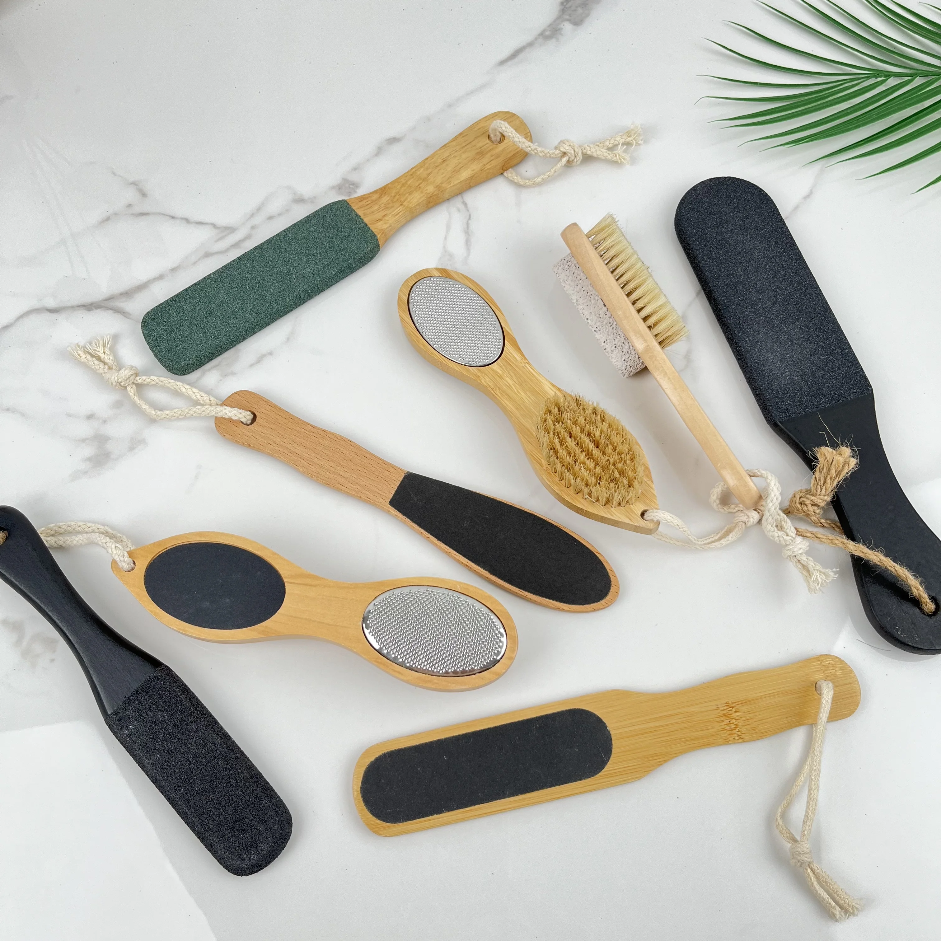 Factory Wholesale Long Handle Professional Double Sided Callus Remover Foot Filer Beech Wood Foot Scrubber Pedicure Foot File