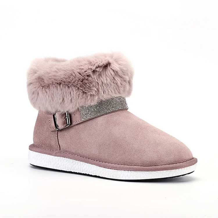 Winter Shoes Womens Leather And Fur Natural Fashion Buckle Warm Snow Boots  Cute Suede Mid-Calf Boots Non-Slip Snow Casual Shoe