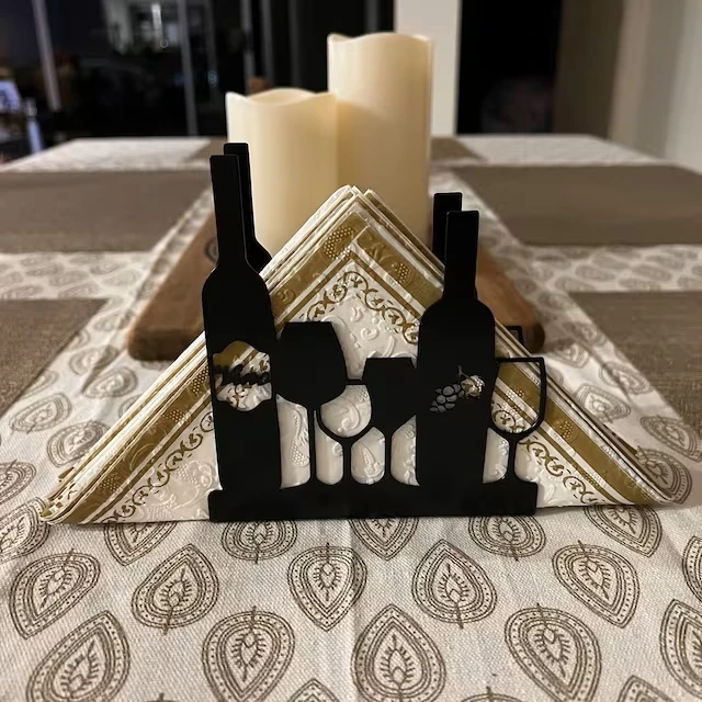 Wine And Glass Metal Napkin Holder Wine Tissue Holder Personalized Modern Napkin Dispenser For Bar Cafe Restaurant Home Gift