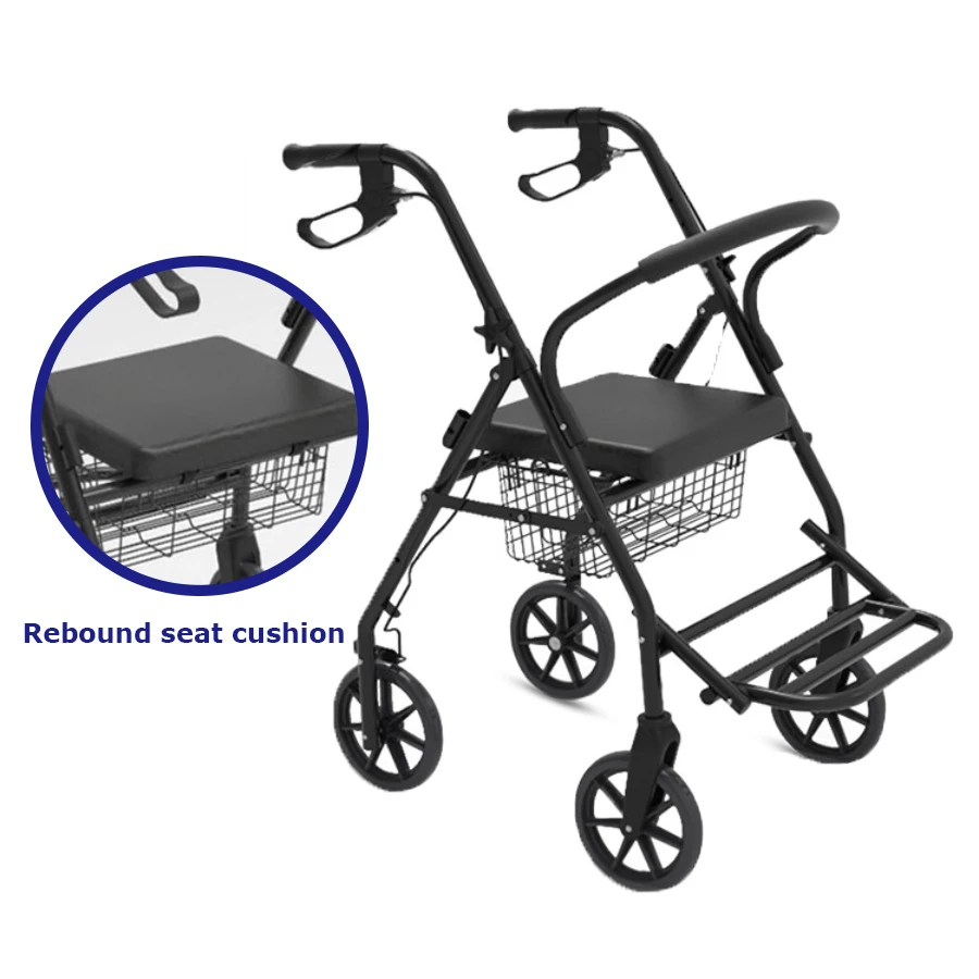 Lightweight elderly walker rollator with seat, folding elderly walker with wheels rolling walker