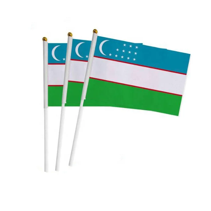 Cheap Uzbekistan Hand Held Small Mini Flag UZ Uzbekistan Stick Flag Round Top National Country Flags
