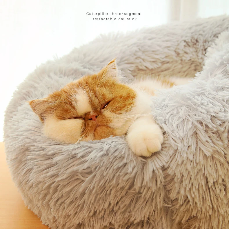 Faux Fur Comfortable Washable Super Soft Donut Bed for Large Pet Cats Brown Round Customized Fluffy Plush Dog Anti Anxiety Bed