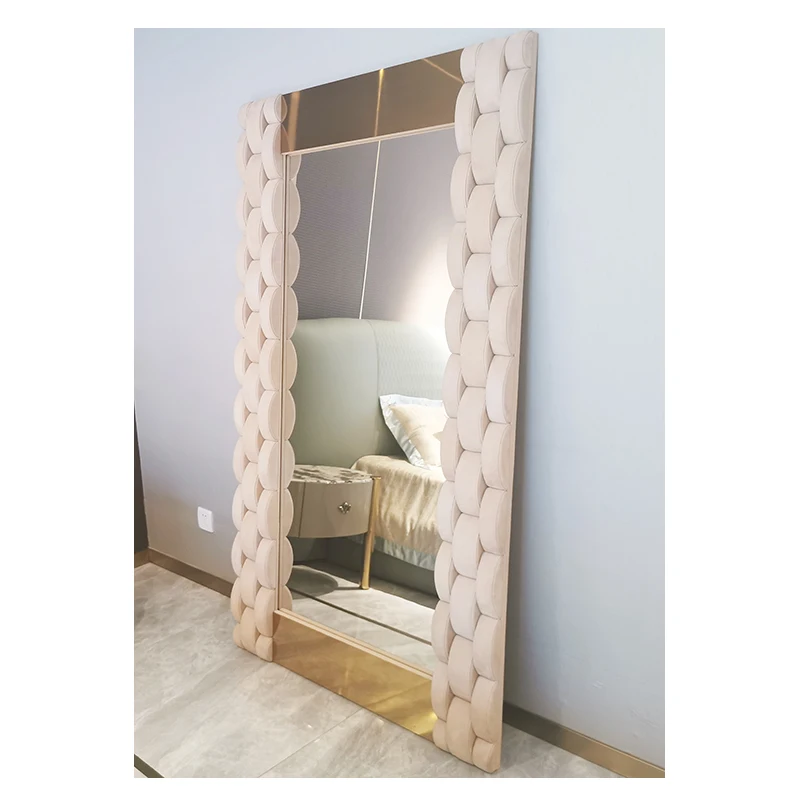 WX new arrival contemporary leather with stainless steel frame decorated large standing big dressing mirror set for bedroom