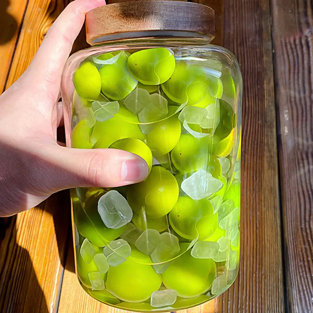 Glass Storage Jar for Kitchen Counter Decorative Large Cookie Storage Containers Jar with Air Tight Sealed Screw Wooden Lids