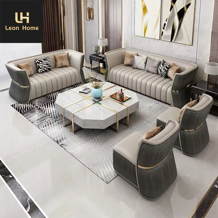 High quality leather sofa living room furniture 4 seater luxury design sofa