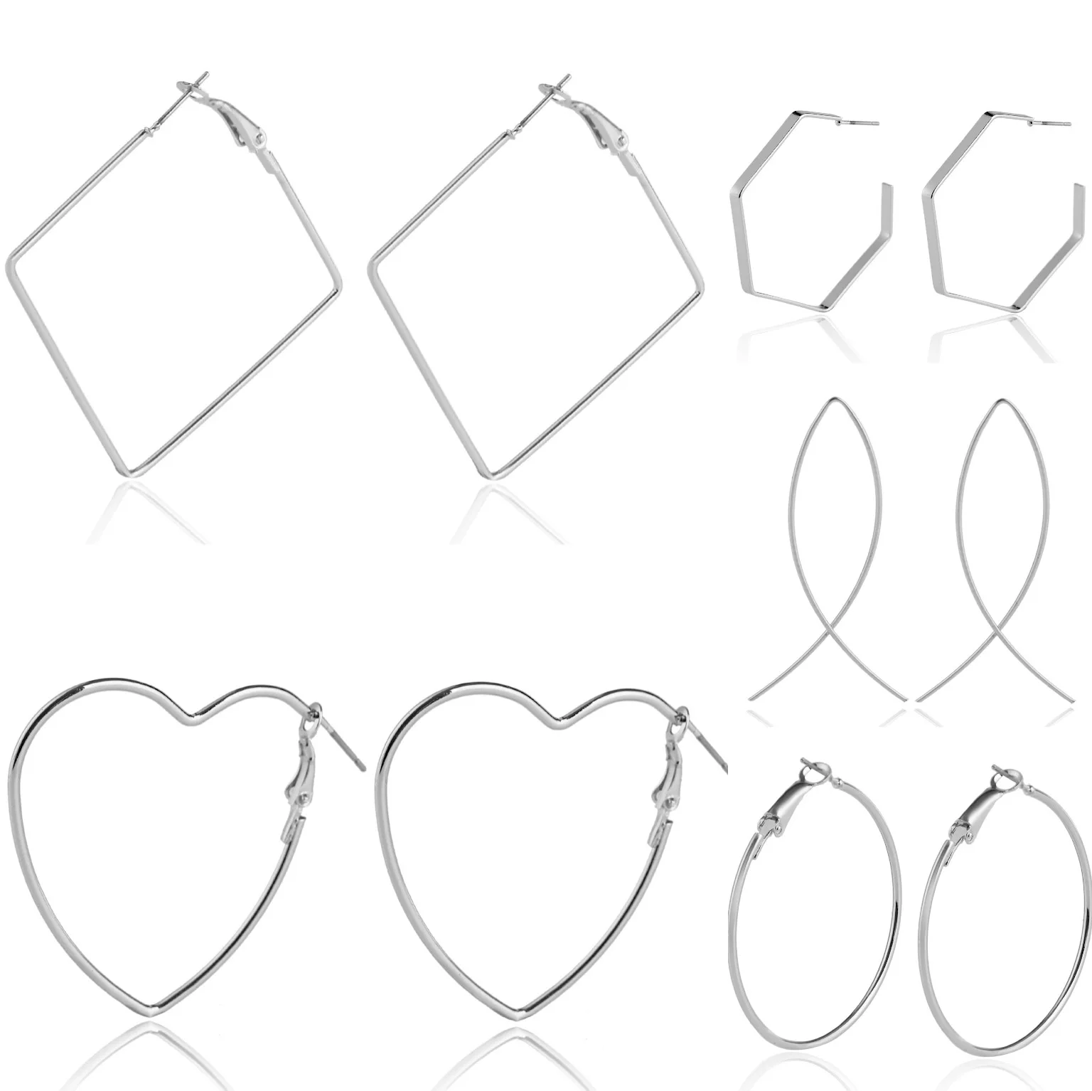 5 Pairs Per Set Silver Colored Basic Cheap Price Stainless Steel Wholesale Thin Hoop Earrings